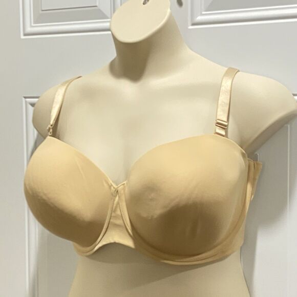 NEW Cacique 44F Nude Lightly Lined Strapless Multi-way Bra BEIGE Nwt - Picture 3 of 6
